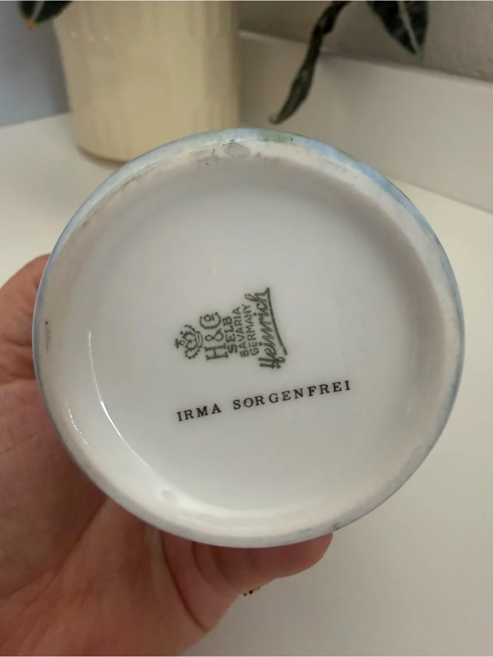 Antique Irma Sorgenfrei on Heinrich&Co Porcelain Hand painted Cornflowers Vase